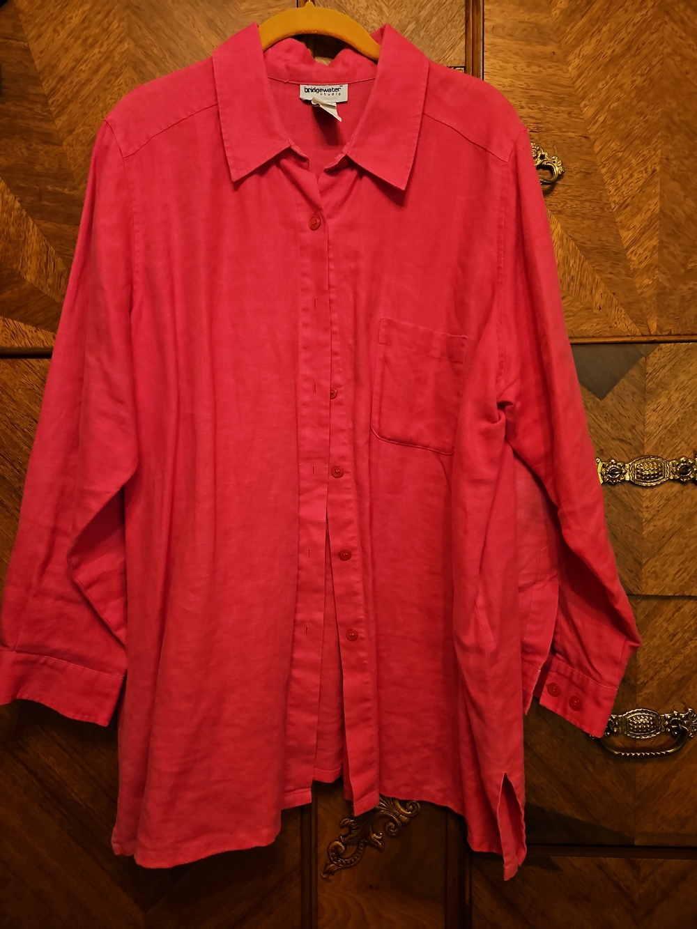 Bridgewater Studio Womens Size 1X Long Sleeve 100% Linen Pink Button-Front Shirt